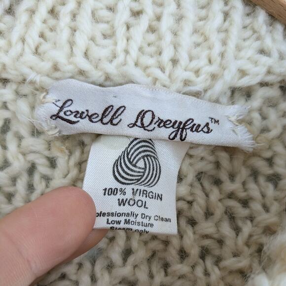 Cable Knit Wool Sweater Mens L Ivory Cream Fisherman Vintage Heavy Heritage - Picture 2 of 9